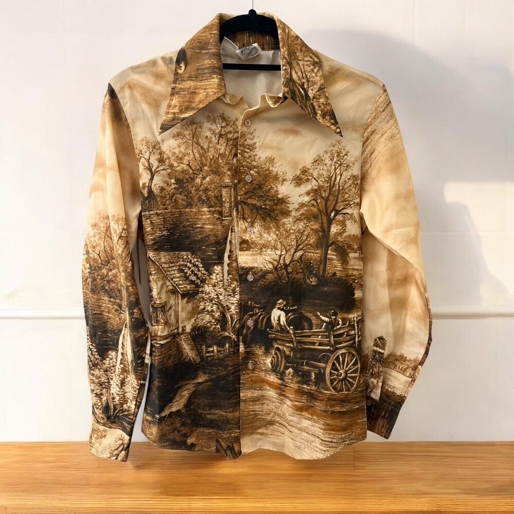 Vtg Kennington LTD California Long Sleeve Shirt wagon pioneer farm historic EUC